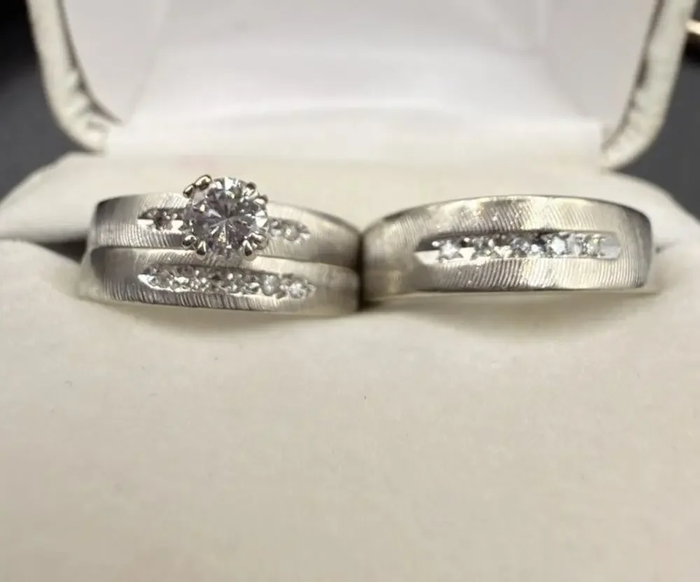 VTG Frederick Goldman 14K White Gold Wedding Set 9.17g Natural Diamond